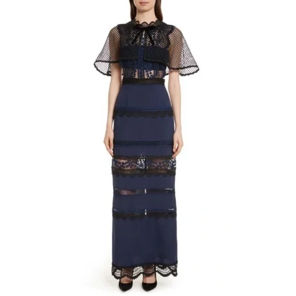 Self-Portrait Bellis Lace Crepe Maxi Dress - Picture 1 of 7